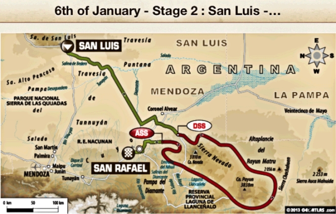 Dakar etappe 2; van San Luis naar San Rafael